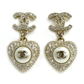 Chanel-Chanel Metal Heart Rhinestone Earrings-Golden