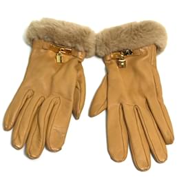 Hermès-Hermes Cadena Charm Leather Gloves-Beige