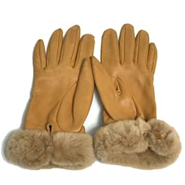 Hermès-Hermes Cadena Charm Leather Gloves-Beige