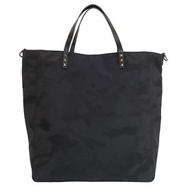 Valentino Camouflage Pattern Studded Tote Bag Black