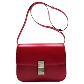 Céline-Celine Red Leather Shoulder Bag-Red