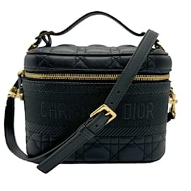 Christian Dior-Christian Dior Black Leather and Canvas Handbag-Black