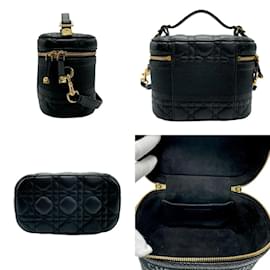 Christian Dior-Christian Dior Black Leather and Canvas Handbag-Black