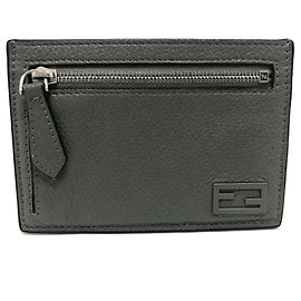 Fendi Gray Leather Card Case Brown