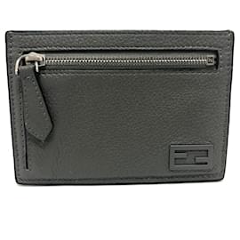 Fendi-Fendi Gray Leather Card Case-Brown