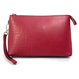Fendi-Fendi Red Leather Clutch Bag-Red