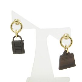 Hermès Orecchini a perno con motivo Kelly e lucchetto in pelle Hermes D'oro Marrone scuro