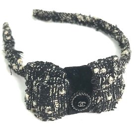 Fascia per capelli in tweed nero Chanel Nero