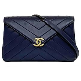 Chanel-Chanel Navy Lambskin Chain Shoulder Bag-Navy blue