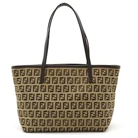Fendi-Fendi Zucchino Tote Bag-Beige,Dark brown