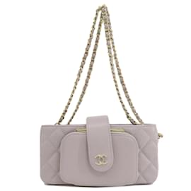 Chanel-Sac à épaule Chanel Matelassé en cuir caviar gris-Marron