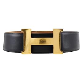 Hermès-Hermes H Belt in Black Calfskin-Black