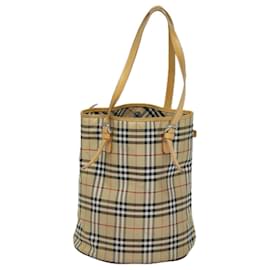 Autre Marque-Burberrys Nova Check Blue Label Shoulder Bag Canvas Beige Auth 81140-Beige