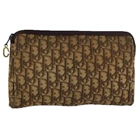 Christian Dior-Christian Dior Trotter Canvas Clutch Bag Brown Auth 81865-Brown