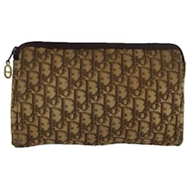 Christian Dior-Christian Dior Trotter Canvas Clutch Bag Brown Auth 81865-Brown