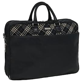 Burberry-BURBERRY Nova Check Black label Business Bag Nylon Black Auth 80168-Black