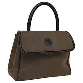Fendi-FENDI Pecan Canvas Hand Bag Brown Black Auth 81839-Brown,Black