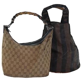 Fendi-Sac à main FENDI Gucci Bamboo GG Canvas Pecan Canvas 2Set Beige Noir Auth ti1766-Noir,Beige