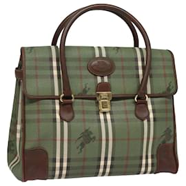 Autre Marque-Burberrys Nova Check Hand Bag PVC Leather Green Auth 81321-Green