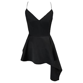Alexander Mcqueen-Alexander McQueen Black 2023 Asymmetric Satin Peplum Top-Black