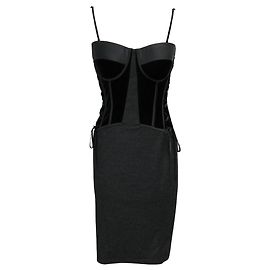 Bottega Veneta Schwarzes / Anthrazitgraues Samt- und Jersey-Bustierkleid Schwarz