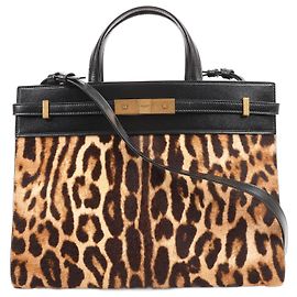 Bolsa de mão 2 em 1 em couro e pele de vaca Saint Laurent Paris Manhattan Preto × Marrom 568702 Preto