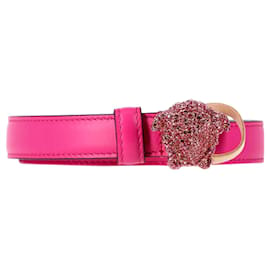 Versace-Versace La Medusa Crystal-Embellished Belt In Pink Leather-Brown,Pink