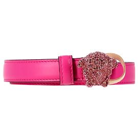 Cinto de couro rosa com embellishments de cristal La Medusa da Versace Marrom Rosa