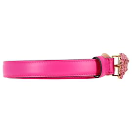 Versace-Versace La Medusa Crystal-Embellished Belt In Pink Leather-Brown,Pink