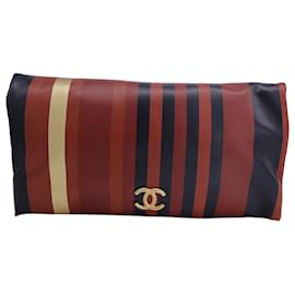 Chanel-Chanel Paris-Greece Striped Clutch in Brown Leather-Brown,Red