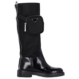 Botas de montar Prada Monolith en nylon y cuero negro Negro