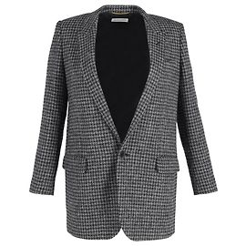 Saint Laurent Houndstooth Blazer in Grey Wool Grey