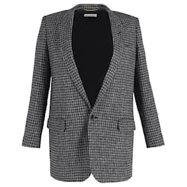 Saint Laurent-Saint Laurent Houndstooth Blazer in Grey Wool-Grey