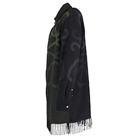 Loewe-Loewe Anagram Blanket Over Shirt In Green Wool-Green,Olive green