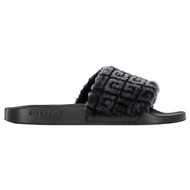 Slides de borracha preta com estampa de logo Givenchy Preto