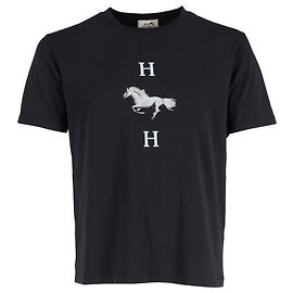 Camiseta de algodón negro con estampado de logo de caballo Hermès Negro
