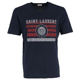 Saint Laurent Distressed College Tee in Navy Blue Cotton Blue Navy blue