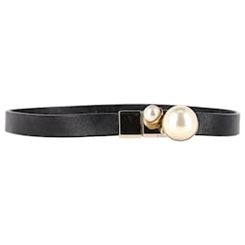 Dior-Dior Faux Pearl Mise en Dior Wrap Bracelet in Black Leather-Black