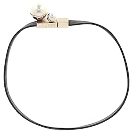 Dior-Dior Faux Pearl Mise en Dior Wrap Bracelet in Black Leather-Black