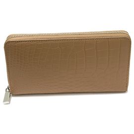 Autre Marque Matte Krokodil Lang-Zip Geldbörse mit Münzfach Braun