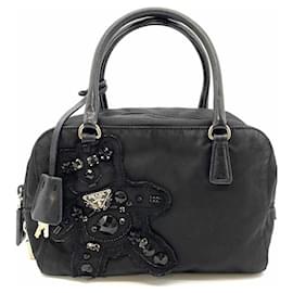 Prada-Prada Nylon Evening Bear Handbag Black-Black