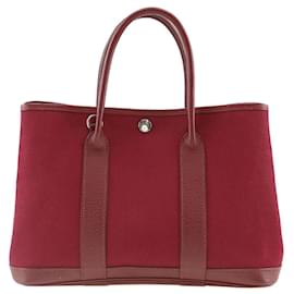 Hermès-Sac bandoulière en toile Hermes Toile Garden Party TPM en très bon état-Rouge