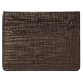 Tod's-Tod's Embossed Leather Card Case Dark Brown-Brown