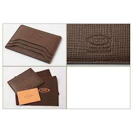 Tod's-Tod's Embossed Leather Card Case Dark Brown-Brown