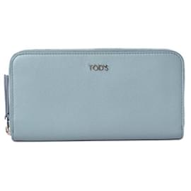 Tod's-Tod's Leather Long Wallet Light Blue-Blue