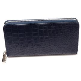 Autre Marque Carteira longa com zíper redondo de crocodilo com porta-moedas 2301411 Azul