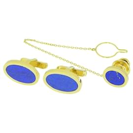 Bally Conjunto de abotoaduras e alfinete de gravata em lápis-lazuli K18YG, ouro amarelo Dourado