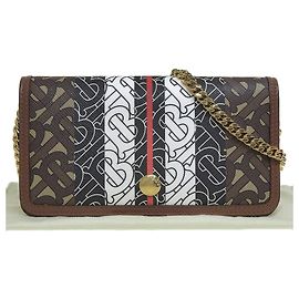 Burberry Logo Stripe Chain Wallet Shoulder Pouch Brown
