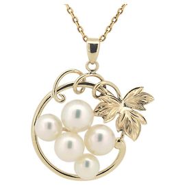 Colar de pérolas com motivo de uva Mikimoto em K14YG Dourado