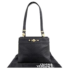 Versace-Versace Leather Sunburst Shoulder Bag Black-Black